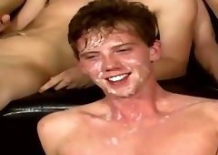 Gay group bukkake facial