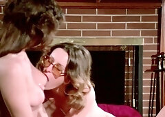 Two sexy brunette lesbians licking each others pussies