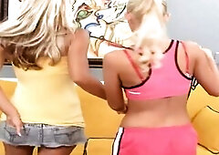 2 Platinum Blondes on the Yellow Bed - Cunt Licking and Toy Banging