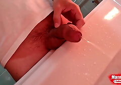 Fat Uncut Cock Long Pissing In The Washbasin