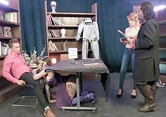 Karmen Karma gives blowjob under the table