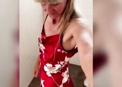 Sexy mother I'd like to fuck in hotel room getting willing for a date in her satin suit has quickie with fruit picker
