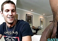 His mouth is not enough for this monster cock