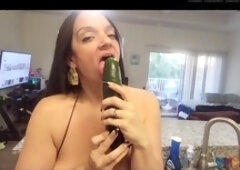 Curvy doll Tigerlynnn uses a giant cucumber for a creamy pussy explosion