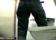 Amateur girls lift up coats and sit pissing on toilet