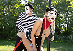 Innocent mimes fuck hard in a hot threesome