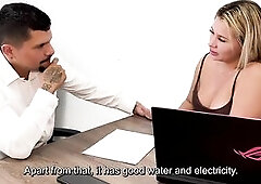 Blonde MILF convinces her cheating client giving him Hard Sex For a deal. Karen Sleent, Tibasins