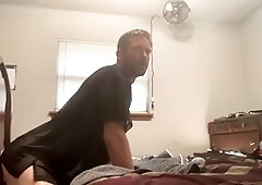 Tightly toned ass gets played with a hefty dildo