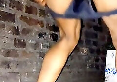 Naked dance and piss walking in chastity cage outdoor