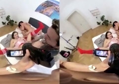 DTF cheerleaders Serina Gomez and Katarina Rina get down with Dean Van Damme and his buddy