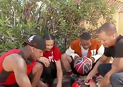 Ebony babe gang-banged: Blowjob, Anal  Cumshot Porn