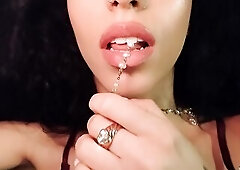 Youthful religious brunette hair masturbating and drooling on her bazookas
