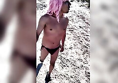 Cute hawt whore in sandals and mini suit undresses in nature's garb in public very hawt enjoys her