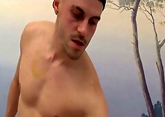French blonde with big tits gets shared between Czech and Dutch guys in a raw gangbang