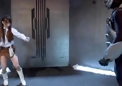 Delightful Asian teen in uniform gets used by masked guys