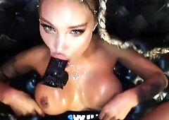 Hot Monika Fox In Ebony Bodysuit Screwing Himself In All Holes With Giant Dildos