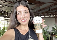 Blowjob in a Public Toilet Starbucks and Cumwalk - She Drinks Coffee with Cum...