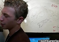 Guy gets his hard cock sucked by a gay dude in this gloryhole