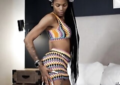 Cute Ebony Transgirl Strokes Off