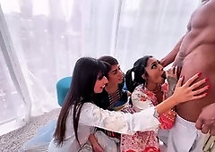 Sahara Knite takes on a big black cock with Japanese triple threat Yasmina Khan and Aaliyah Yasin