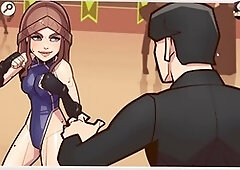 Adult animated space game scene with naked fun and a cougar