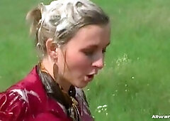 This wetlook fun quickly turns into a ripped up catfight, but the messiness continues with more water and some drinks that are going all over their al