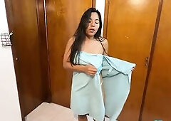 Masseuse screws provocative brunette hair during the time that working