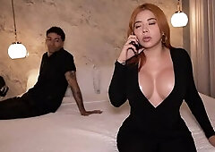 The hotel makes a mistake and gives 'em the same room. What the chap didn't wait was that this redhead would have heavy tits... so this chab
