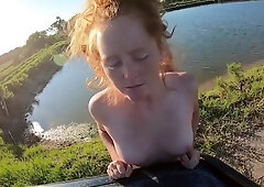 Slim Curly Redhead Gets Roughly Fucked And Creampied By Her Older Lover After Risky Outdoor Bj - Evie Liekki
