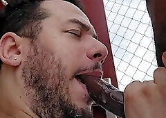 Opus sucks DL black dick on rooftop
