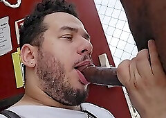 Opus sucks DL black dick on rooftop