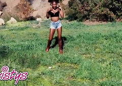 Hazel Grace Shows Off Her Shorts While Shaking Her Huge Ass and Licking a Popsicle