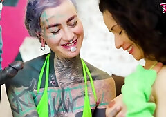 Lily Lu And Stacy Bloom - Big Tits Girl Joins Tattoo Couple For Threesome - Rimming, Bj, Facial