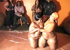Lewd black BBWs catfight breathtaking adult video