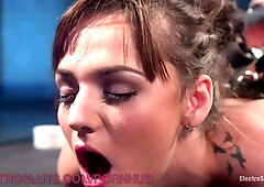 Charlotte Cross dominates Aiden Starr with hard spanking and electro play in intense BDSM session