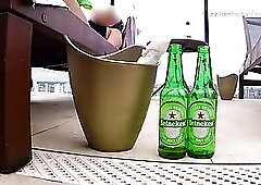 Dark haired woman in a black swimsuit is cheating on her husband because it feels so good