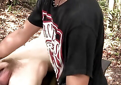 Insolent lads play threesome sex games in outdoor scenes