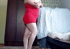 red Mini dress milky Sexy Trans Cute Sissy Big Butt Solo Performer Crossdresser Model Cosplayer Femboy Striptease MTF