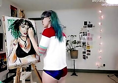 Painting Show clothed as Harley Quinn