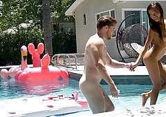 Miniature Asian hottie Vina Sky likes his massive dick so much