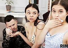 Adorable hotties Mia Grandy and Skye Young both love dick-riding