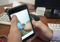 Gay boss POV anally bangs his hairy cock employee in office