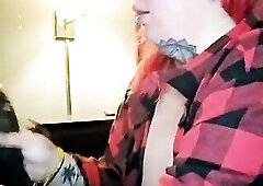 Redhead aubrey bigbabe304 slobbers on a large plump ebony weenie