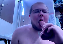 Chubby Bi Dude Gives Oral To Big Black Dildo