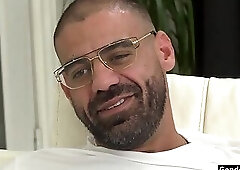 Busty shemale maid Lena Moon sucked off and anal rides boss