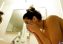 Beautiful brunette hair Abbie Maley can't keep her hands off her dude's thick penis.