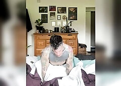Grinding my snatch into the daybed until I cum-Butch, FTM, Muscles, Tattoos