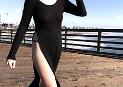 Shy Goth Exhibitionist - High Slit Sheer Dress Crotchless