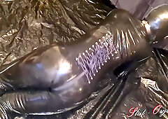 Sexy In Black Latex Catsuit