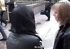 Brunette in stockings fucked in a public toilet